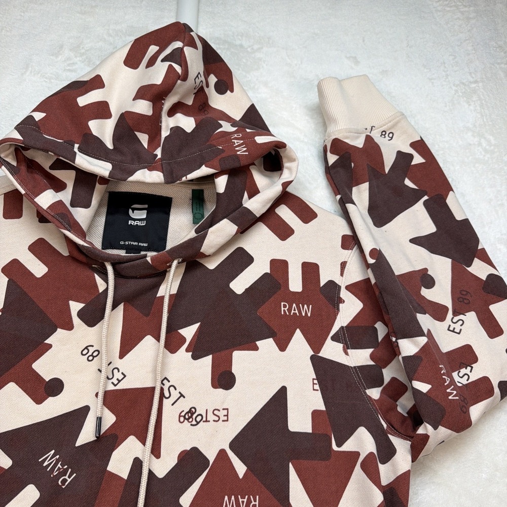 G Star Raw Camo Hoodie Graphic Zip Up Streetwear Brown‎ Beige Mens Large
